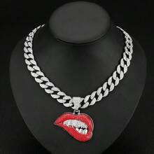 1pc European And American Men's Alloy Full Diamond Red Lips Pendant Necklace, Sexy Big Red Lips Jewelry Chain For Festival Parties - Sexy Lips Pendant Necklace - View 18