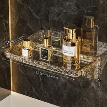 Home Use Punch-Free Bathroom Shelf, Toiletry Rack, Wall Mount For Washroom, Lavatory, Kitchen, Cosmetic Organizer, Dual Layer Desktop Storage - Champagne - View 5