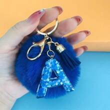 1 Pc Alphabet Initial Letter Keychain Cute Plush Key Chain Cute Sequins Resin Key Chain Ring Bag Backpack Charm Car Hanging Pendant Women Girls Gift Wallet And Handbag Accessories Keychain With Tassels Alphabet Initial Letter A-Y Plush Keychain Plushie Pom Poms - Blue - View 23