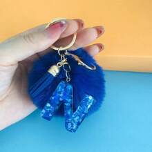 1 Pc Alphabet Initial Letter Keychain Cute Plush Key Chain Cute Sequins Resin Key Chain Ring Bag Backpack Charm Car Hanging Pendant Women Girls Gift Wallet And Handbag Accessories Keychain With Tassels Alphabet Initial Letter A-Y Plush Keychain Plushie Pom Poms - Blue - View 13