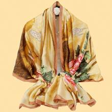 2入組女士黃色花卉印花緞面絲巾,質感柔滑 - 2條裝套裝 - 查看 3