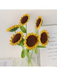 1 件向日葵針織花、微笑鉤針花、婚禮派對裝飾編織花束、感謝老師禮物、老師畢業典禮、diy 教師節、母親節、情人節禮物、家居裝飾、夏季房間裝飾 - 黃色 - 查看 4