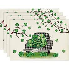 4入組卡車小草幸運枝聖派翠克節餐墊,12x18英寸季節性春季餐桌墊,適用於派對廚房餐飲裝飾