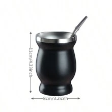 1/2 件阿根廷马黛茶 18/8 不锈钢双层葫芦马黛茶杯 - 黑色 - 查看 2