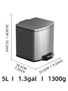 Pedal Trash Can, Fingerprint Stainless Steel, Silent Slow Lid Suitable For Living Room, Bedroom, Office, Bathroom 5L Silver - Silver - View 2