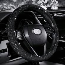 Car Rhinestones Steering Wheel Cover With Crystal Rhinestone Sparkling Car Steering Wheel Protector - Black - View 7