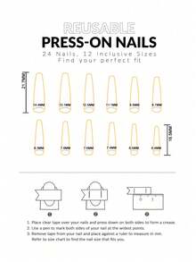 emtog 24入組短款梯形指甲貼片,灰色貝殼圖案,銀色閃粉空心邊緣和黑色法式修容細節；包括1pc指甲拋光棒和1pc果凍膠 - 淺灰色 - 查看 7