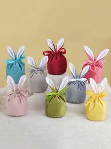 5pcs Easter Bunny Rabbit Bags Ears Velvet Bag, Yellow Rabbit Ears Drawstring Candy Cookie Packing Bag For Spring Easter Party Decoration - Yellow - View 4