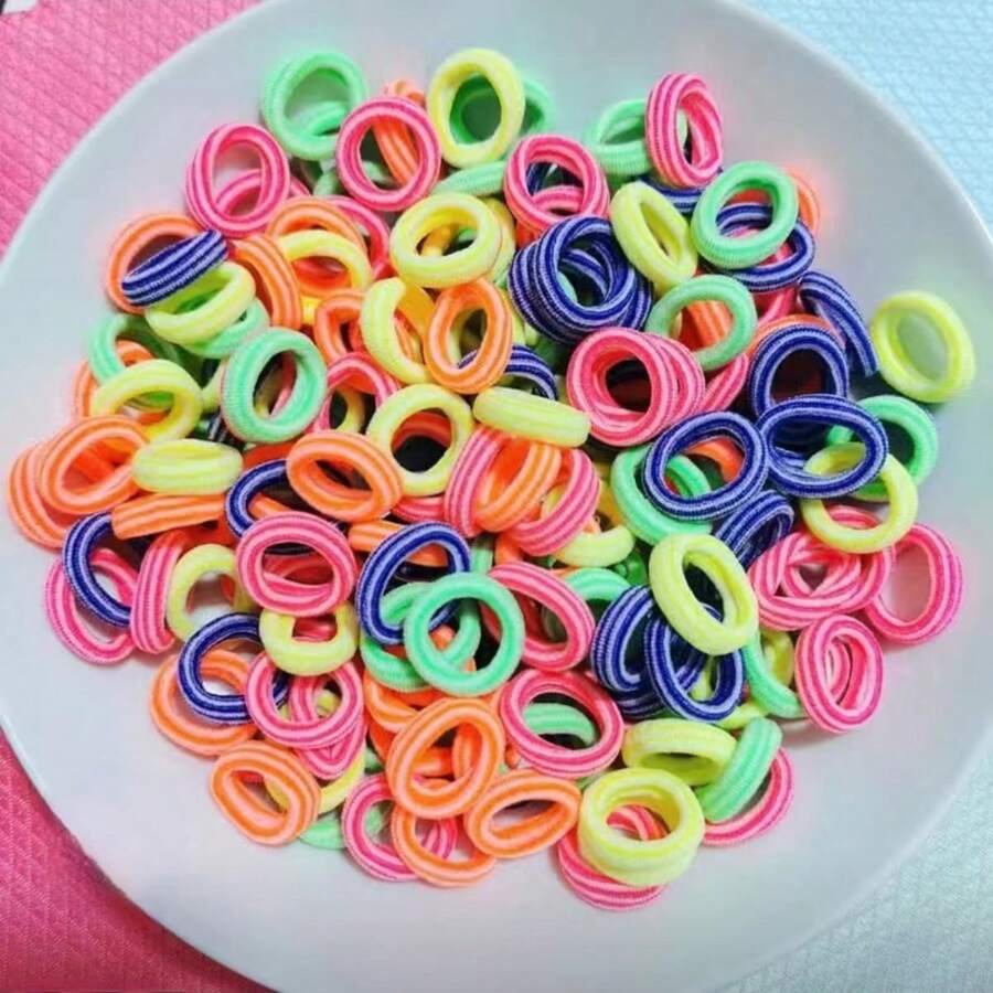 100入組無痕條紋顏色髮圈,無損嬰幼兒彈性髮帶,髮飾配件 - 彩色 - 查看 1