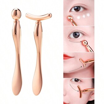 2 Pcs/Set 2 In 1 Facial Eye Massage Stick Metal Eye Cream Applicator Massage Tool Rose Gold,Beauty,Skin Care Products,Spa,Self Care,Skin Care Tools,Face Care,Esthetician Supplies,Massage,Face Massage Tool,Face Roller