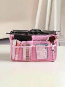 Small Size Portable Purse Insert Storage Bag, Versatile Travel Organizer Bag Insert Cosmetic Bag With Multi-Pockets Bag Divider - Pink - View 3