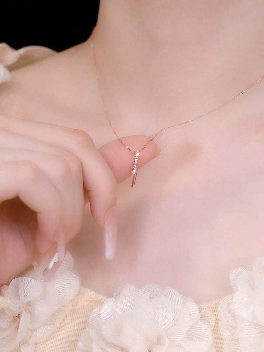 1入組法式極簡主義甜美幾何鑽石項鍊象徵專注愛情的魅力閃爍珠寶贈品,姐妹禮物,母親禮物 - 銀色 - 查看 1