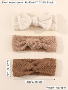 3pcs/Set Soft And Warm Brown Lamb Wool Headbands For Toddlers (1-3 Years Old), Fall/Winter - Brown - View 2
