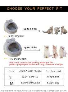 1pc Bow Decor Plush Pet Bed Puppy Keep Dog Bed Cat Bed Easy To Clean - Grey - View 2