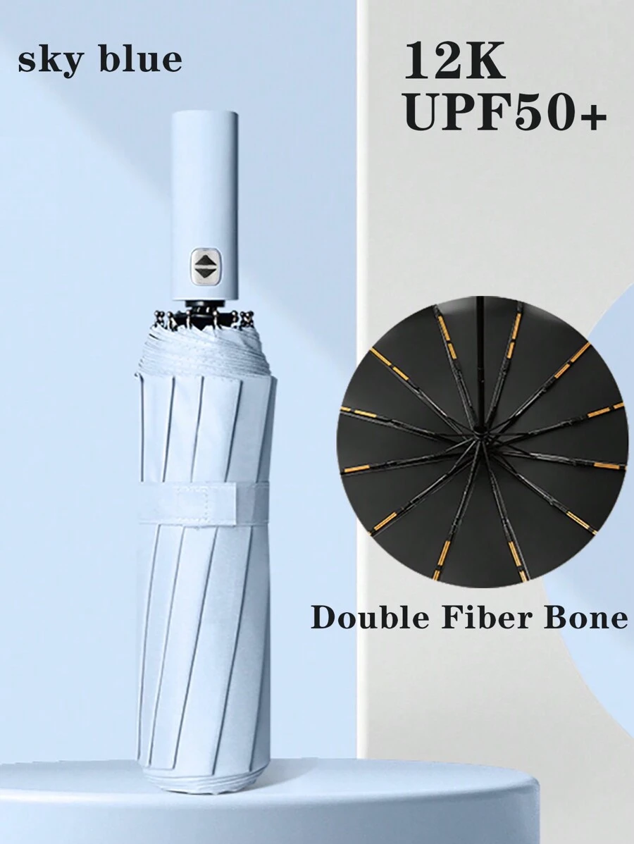 24 骨全自动雨伞，适用于学校、办公室、家庭、旅行夏季降温、海滩、旅行 - 彩色 - 查看 1