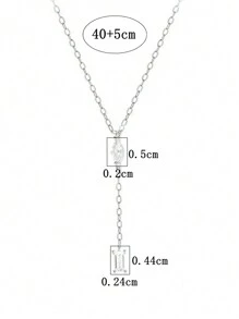 One Piece Of Water-drop And Square Diamond Combination Fashioned Pendant Necklace, Suitable For Date, Holiday Party, Travel, Commuting, Daily Wear And Beach Wear. A Versatile And Elegant Jewelry Gift For Girlfriend, Best Friend, Or Female Acquaintance.