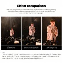 APEXEL 60倍長焦鏡頭強大望遠鏡遠距離攝像頭，適用於觀鳥露營，手機望遠鏡鏡頭附三腳架，與iPhone小米三星華為和大多數智慧型手機兼容 - 黑色 - 查看 9