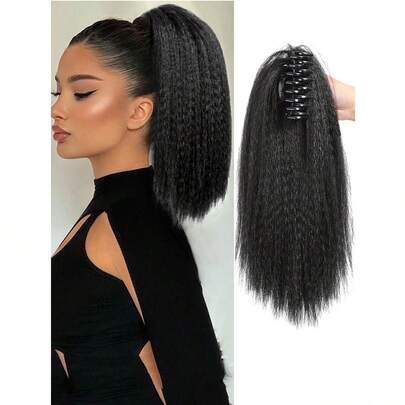 长马尾接发 Yaki 直发假发马尾辫黑色金色合成发爪夹假发