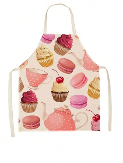 1 pieza Delantal con estampado de animal, floral, rayas, gato de dibujos animados, búho, comida y paisaje, para uso en la cocina, cocina, baño, hogar, proveedores del hogar