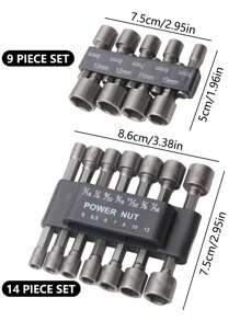 9/14 Pcs Power Nut Driver Drill Bit Set, 1/4" Hex Socket Adapter Bolt Drivers Repairing Tool Kit, Suitable For Quick Change Chuck, Electric Screwdriver, Hand Drill, Pneumatic Drill, Lithium Drill,Tool Accessories