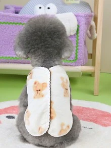 1入裝寵物絨毛背心,使用聚酯纖維面料製成,厚實保暖,可愛的熊花紋,法蘭絨內裡 - 白色 - 查看 9