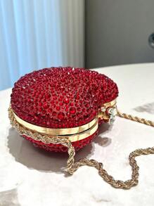 HCBCBY Clutch Bag For Banquet And Formal Occasion, Red Heart Shaped Rhinestone Decor Evening Bag Fashion Handbag With Metal Chain Strap For Women To Be Used As Shoulder/Crossbody Bag For Party, Dance, Wedding., Perfect Valentines Day Gift For Her, Best Valentine's Gift Choice Ever Valentines, Fashionable Heart Purse, Perfectly Match With Valentine's Day Dress