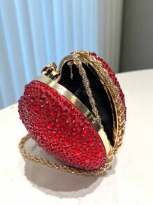 HCBCBY Clutch Bag For Banquet And Formal Occasion, Red Heart Shaped Rhinestone Decor Evening Bag Fashion Handbag With Metal Chain Strap For Women To Be Used As Shoulder/Crossbody Bag For Party, Dance, Wedding., Perfect Valentines Day Gift For Her, Best Valentine's Gift Choice Ever Valentines, Fashionable Heart Purse, Perfectly Match With Valentine's Day Dress