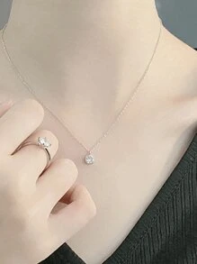 1 件简约 12 月诞生石情人节项链，圆形锆石吊坠，带 3D 水晶和水钻装饰，银链，妈妈，母亲，母亲节，礼物 - 銀色 - 查看 2