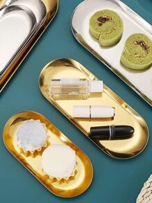 1 件金色不锈钢椭圆形托盘、饮料和杯子托盘、桌面储物托盘、金属甜点盘、珠宝收纳托盘、厨房、圣诞礼物