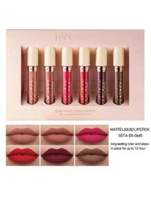 HANDAIYAN  6 Piezas Pintalabios Mate de Larga Duració Barras de Labios Impermeable Kit para Mujeres San Valentín Cumpleaños,Matte Liquid Lipstick 6PCS Nude Brown Velvety Lip Gloss Kit Long-Lasting Wear Non-Stick Cup and Not Fade Lipstick Set for All Undertone ,Pintalabios Mate - Beis - Ver 8