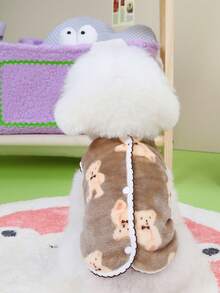 1入裝寵物絨毛背心,使用聚酯纖維面料製成,厚實保暖,可愛的熊花紋,法蘭絨內裡 - 白色 - 查看 7