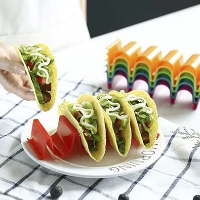 1/2/6pcs Of 4-Compartment Enlarged Taco Rack, Plastic Cake Rack, Random Color Food Display Rack