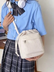 Mini Vintage Drawstring Bucket Bag, Retro Crossbody Bag, Women's Grunge Shoulder Purse & Handbag