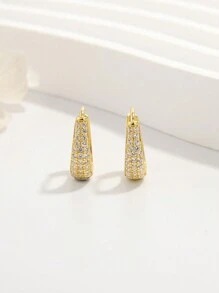 Vaerine 1 Đôi Bông tai Zirconia nhân tạo bằng bạc 925 tinh tế, nhẹ, đơn giản và sáng bóng thời trang cổ điển dành cho nữ, thích hợp để hẹn hò, tiệc tùng và đeo hàng ngày, thể hiện sự quyến rũ, một món quà cho phụ kiện - Vàng - Xem 3