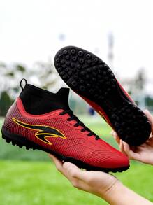 Men's Football Shoes Anti-Skid Nail Professional High-Top Breathable Sports Boots For Outdoor Indoor - Red - View 3