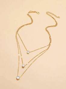 1 Miếng Nhiều lớp Sang trọng Love Hình trái tim Khối Zirconia  Dây chuyền - tầng ba - Xem 2