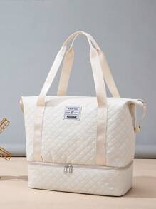 1 Pc Gym Bag Weekend Bag Luggage Bag Handbag Large Capacity Expanded With Zipper Holiday Hospital Back To School Nylon Solid Color Quilted Detail Letter Graphic Pattern For WoMen Gift For Suitcase Overnight Bag Duffle Bag Duffel Bag For Luggage Carry On Bag College Bag Luggage Bags Weekender Bag Hospital Bag Winter Bag For School School Accessories School Stuff