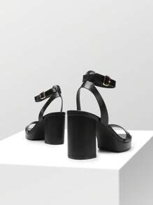 Women Chunky High Heeled Sandals, Adjustable Buckle Decor Ankle Strap Platform Sandals, Glamorous Open Toe Banquet Heeled Sandals, For School Party Prom, Wedding - 黑色 - 查看 7