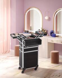 SONGMICS 多功能收纳袋，用于旅行收纳袋、化妆包、化妆包、度假收纳袋、大容量化妆品收纳袋化妆盒，适用于口红、刷子、护肤品、手机、硬币、小物品，适用于家庭、礼物、度假和节日万圣节圣诞节多功能用途 - 黑色 - 查看 1