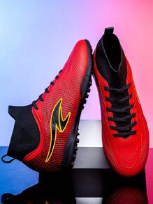 Men's Football Shoes Anti-Skid Nail Professional High-Top Breathable Sports Boots For Outdoor Indoor - Red - View 2