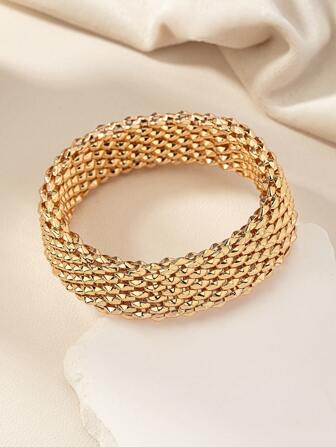1pc Classic Hand-Woven  Stretch Wide Metallic Bracelet For Daily Party Gift