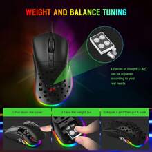 MAGIC-REFINER Wired Gaming Mouse With Side Buttons RGB Backlit Honeycomb With Weight Tuning, Adjustable Weight, Extra Replaceable Cover,12,000 DPI Optical Sensor Programmable For Windows PC Gamers - Black - View 2