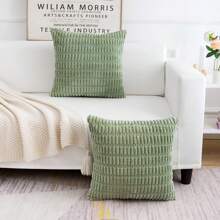 2 Packs Sage Green Throw Pillow Covers 18x18 Inch For Living Room Couch Bed Sofa, Decorative Pillow Covers Soft Striped Corduroy Square Cushion Case Rustic Farmhouse Boho Spring Home Decor - màu xanh lá - Xem 4
