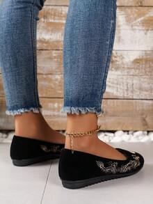 Của phụ nữ Chóp giầy tròn Thêu Giày búp bê  Mary Jane , Giải trí Giày lười Giày dép - màu đen - Xem 4