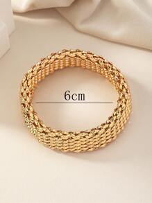1pc Classic Hand-Woven  Stretch Wide Metallic Bracelet For Daily Party Gift - Yellow Gold - View 4