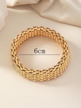 1入經典手編網狀彈力金屬手鐲，適用於日常、派對、送禮