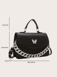 Minimalist Solid Color Bowknot Design Handbag With Chunky Chain Strap Valentines - Black - View 3