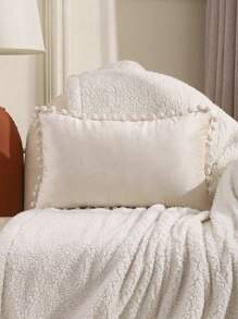 Miater 1pc Flannel Fur Ball Decorative Pillow Cover - Beige - View 6