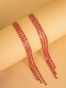 1對流蘇和鑽石裝飾女士耳環,派對或婚禮配件