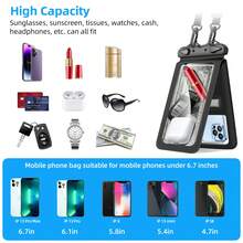 FONKEN 1個白色通用雙鉤防水袋水下透明手機盒觸屏干袋,配有頸掛繩,適用於6.7英寸以下的手機